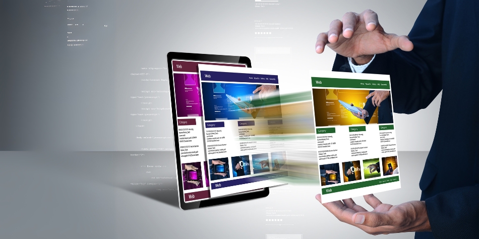 Man reaching out to catch a landing page illustration symbolizing digital marketing success