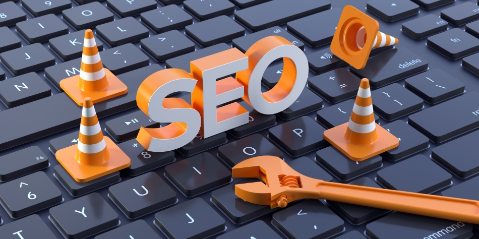 Close-up of a keyboard with the word SEO highlighted, representing search engine optimization.