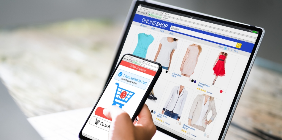 Online store homepage with product listings, shopping cart, and modern layout